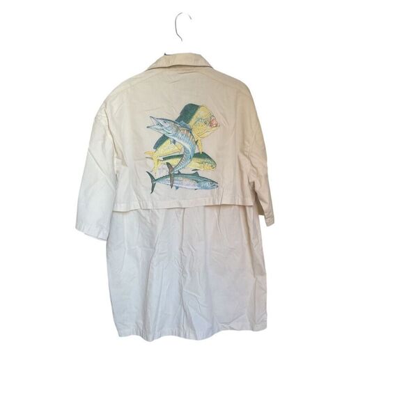 Guy Harvey AFTCO Vented Fishing/ Marlin Shirt Tan M  Short Sleeve Button Up - Picture 3 of 10